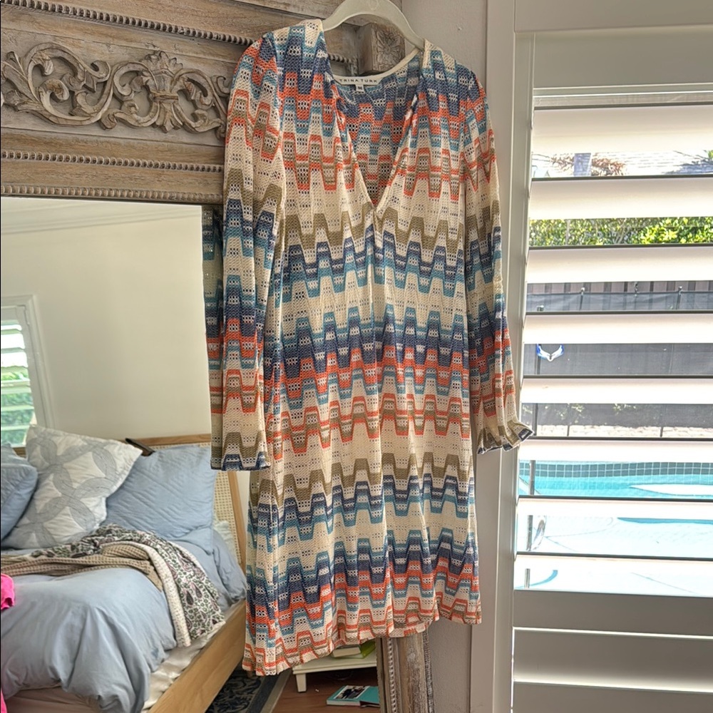 Trina Turk Blue and Orange Long Sleeve Sundress